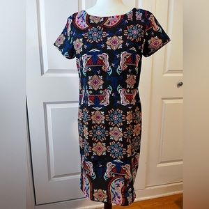 Yumi Kim straight shift dress with full length back zipper and shirt-tail hem.